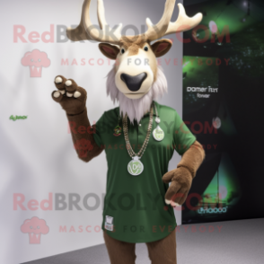 Cream Irish Elk mascot costume character dressed with a V-Neck Tee and Bracelet watches