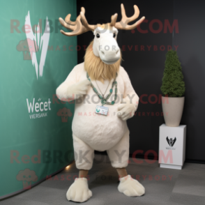 Cream Irish Elk mascot costume character dressed with a V-Neck Tee and Bracelet watches