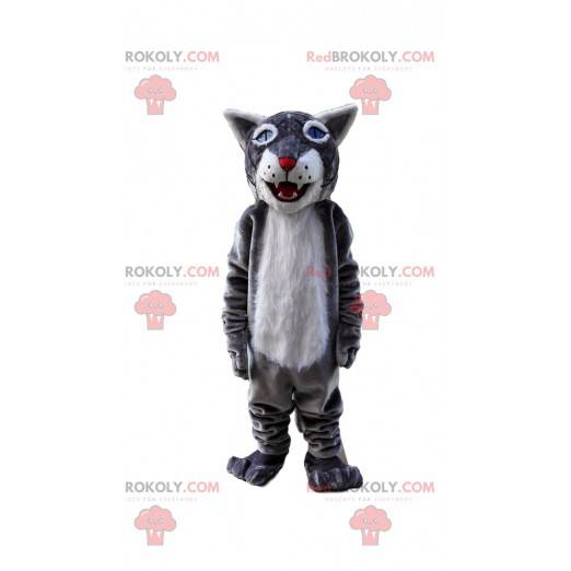 Szary i biały tygrys maskotka, gigantyczny kostium kota -