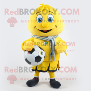 Yellow Lemon mascot costume character dressed with a Rugby Shirt and Scarf clips