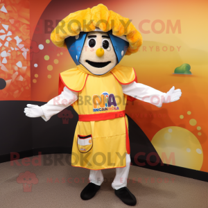 nan Paella mascot costume character dressed with a Windbreaker and Cummerbunds