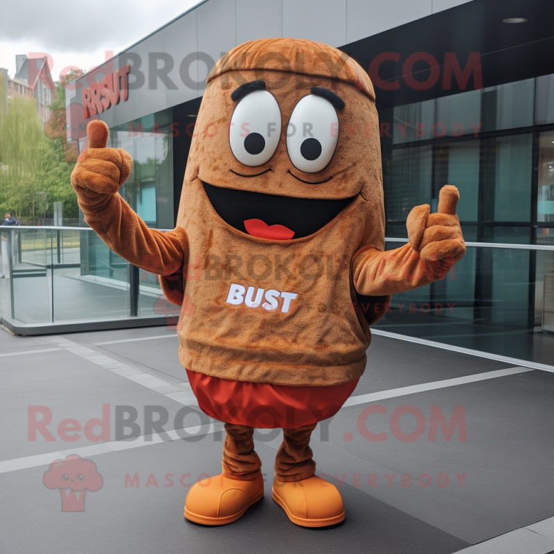 Rust Burgers mascot costume character dressed with a Hoodie and Coin purses Rust Burgers mascot costume character dressed with a Hoodie and Coin purses