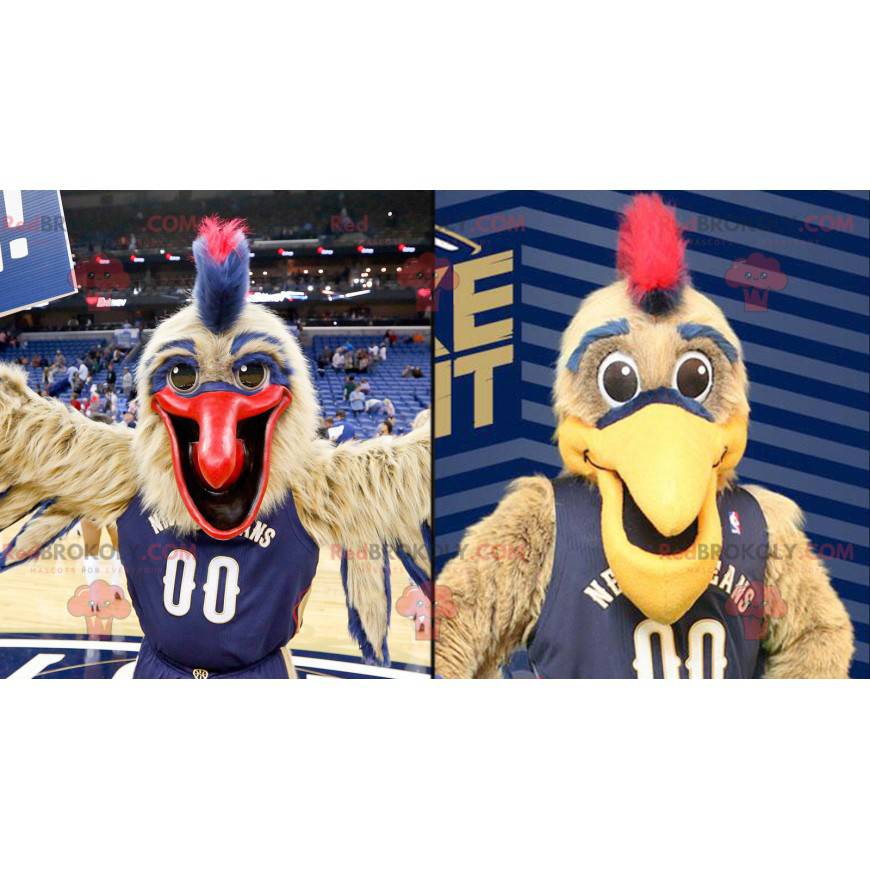 2 mascots of large brown and blue birds - Redbrokoly.com