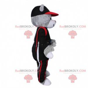 Gray teddy bear mascot dressed as a pilot. Bear costume -