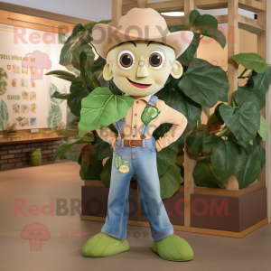Tan Beanstalk mascot costume character dressed with a Jeans and Cufflinks
