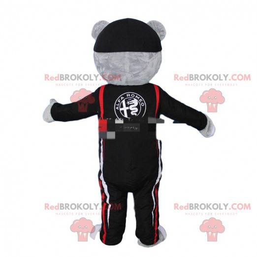 Graues Teddybärmaskottchen als Pilot verkleidet. Bärenkostüm -
