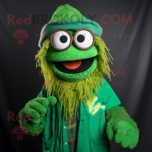 Green Jambalaya mascot costume character dressed with a Long Sleeve Tee and Eyeglasses
