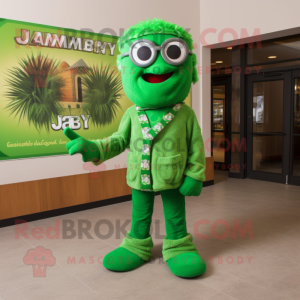 Green Jambalaya mascot costume character dressed with a Long Sleeve Tee and Eyeglasses
