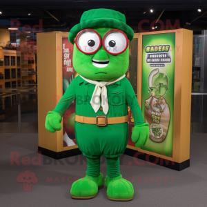 Green Jambalaya mascot costume character dressed with a Long Sleeve Tee and Eyeglasses