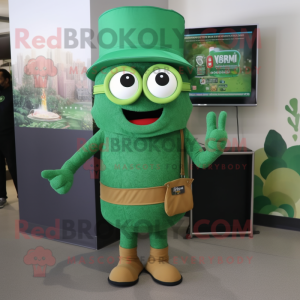 Green Jambalaya mascot costume character dressed with a Long Sleeve Tee and Eyeglasses