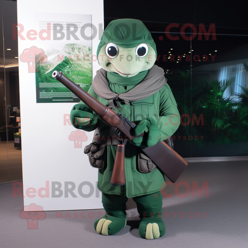 Forest Green Sniper mascot costume character dressed with a Turtleneck and Scarves Forest Green Sniper mascot costume character dressed with a Turtleneck and Scarves