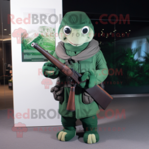 Forest Green Sniper mascot costume character dressed with a Turtleneck and Scarves