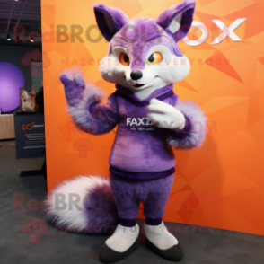 Purple Fox mascot costume character dressed with a Pencil Skirt and Mittens