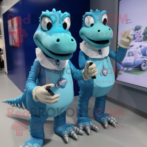 Blå krokodil maskot kostym...