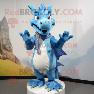 Sky Blue Dragon mascot costume character dressed with a Playsuit and Shawl pins