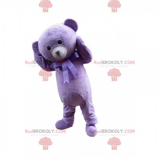 Mascotte de nounours violet, costume d'ours mauve géant -