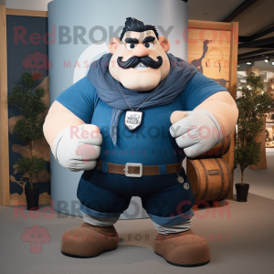 Navy Strongman mascot costume character dressed with a Denim Shorts and Scarves