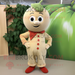 Beige Tomato mascot costume character dressed with a Corduroy Pants and Earrings