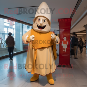 Beige Swiss Guard mascot costume character dressed with a Parka and Caps