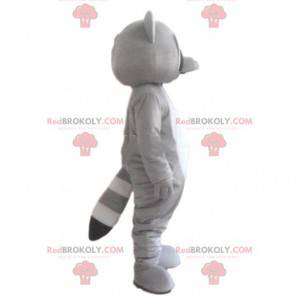 Mascotte de raton laveur tricolore, costume d'animal gris -