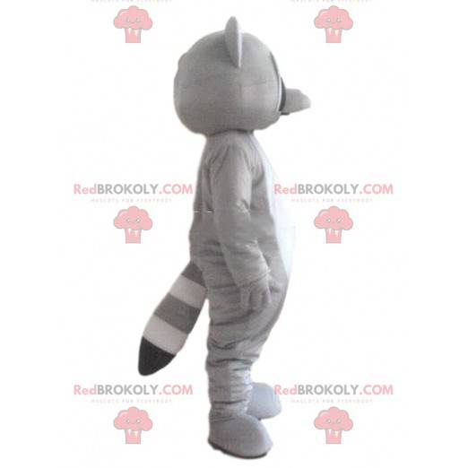 Mascotte de raton laveur tricolore, costume d'animal gris -