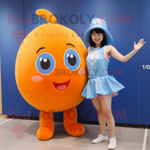 Blue Grapefruit mascot costume character dressed with a One-Piece Swimsuit and Rings