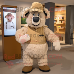 Tan Suffolk Sheep mascot costume character dressed with a Chinos and Mittens