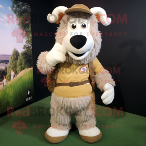 Tan Suffolk Sheep mascot costume character dressed with a Chinos and Mittens