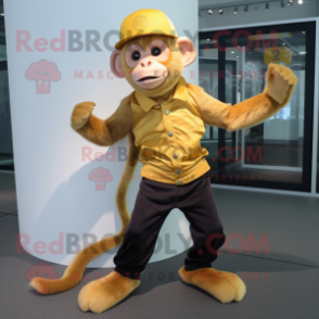 Gold Capuchin Monkey mascot costume character dressed with a Jeggings and Hats