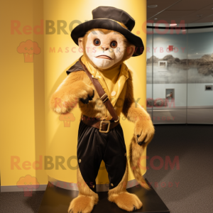 Gold Capuchin Monkey mascot costume character dressed with a Jeggings and Hats