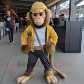 Gold Capuchin Monkey mascot costume character dressed with a Jeggings and Hats