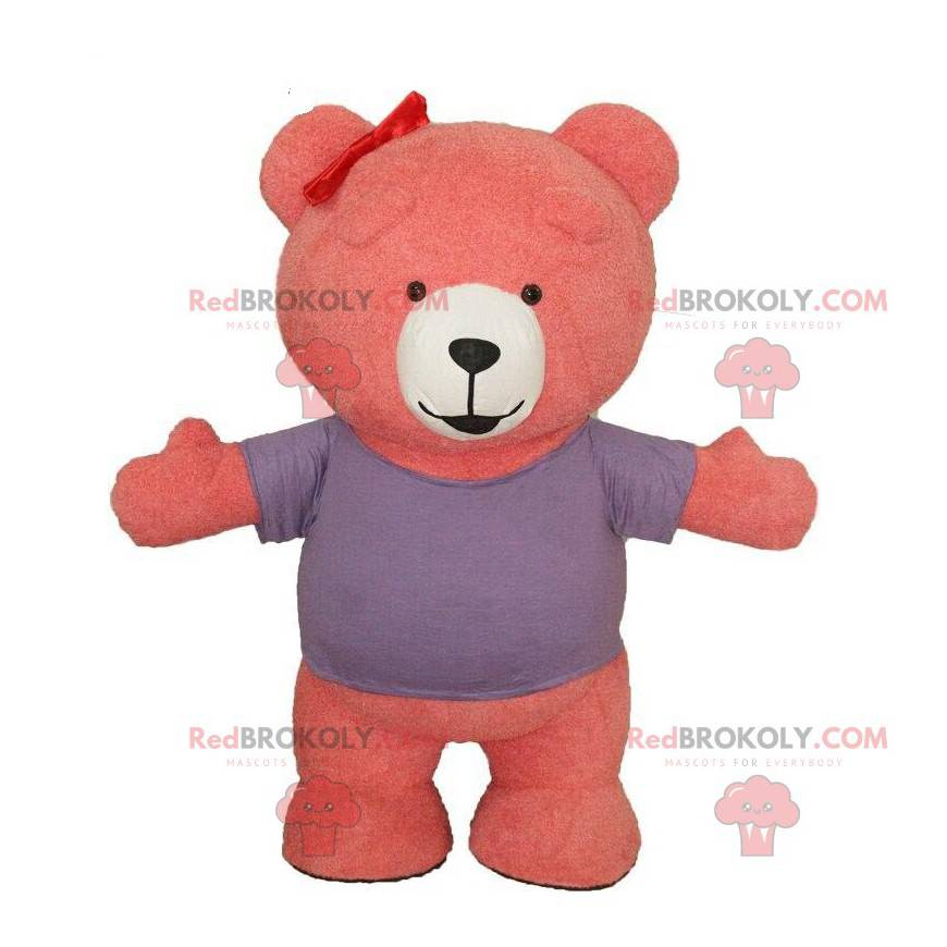 Mascotte orsacchiotto rosa e bianco, costume da orso rosa -