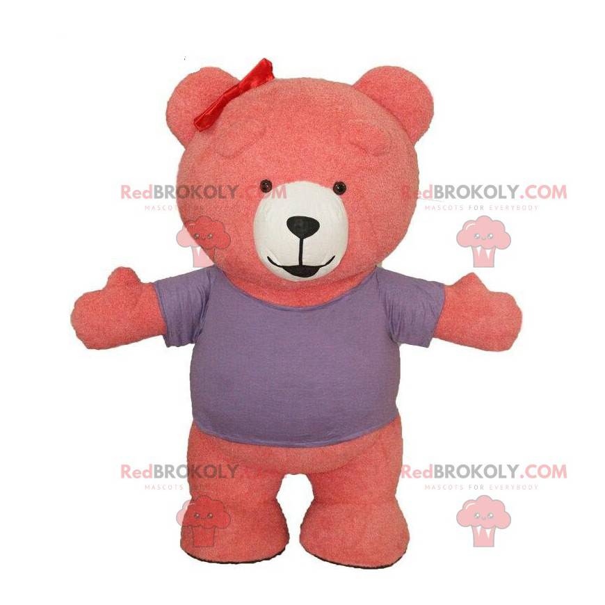 Pink and white teddy bear mascot, pink bear costume -
