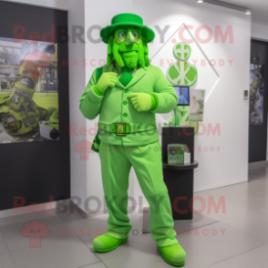 Lime Green Celtic Cross mascot costume character dressed with a Trousers and Berets