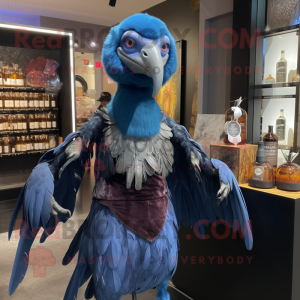 Blue Vulture mascot costume character dressed with a Cocktail Dress and Beanies