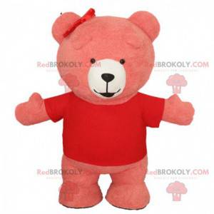 Giant pink teddy mascot, smiling pink bear costume -