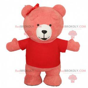 Kjemprosa teddy maskot, smilende rosa bjørn kostyme -