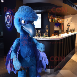 Blue Vulture mascot costume character dressed with a Cocktail Dress and Beanies
