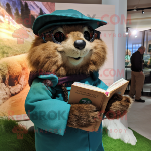 nan Marmot mascot costume character dressed with a Henley Shirt and Reading glasses