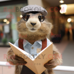 nan Marmot mascot costume character dressed with a Henley Shirt and Reading glasses