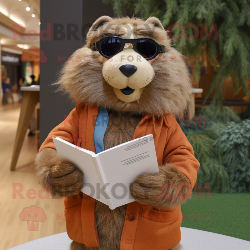 nan Marmot mascot costume character dressed with a Henley Shirt and Reading glasses