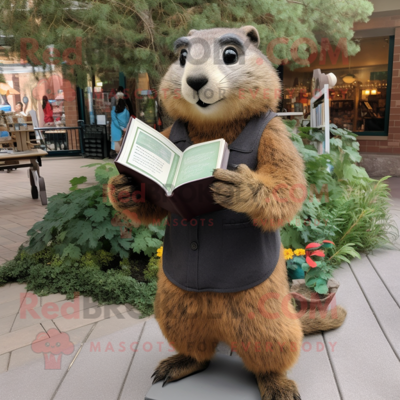 nan Marmot mascot costume character dressed with a Henley Shirt and Reading glasses