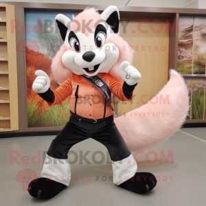 Peach Skunk mascot costume character dressed with a Jeans and Cummerbunds