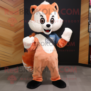 Peach Skunk mascot costume character dressed with a Jeans and Cummerbunds