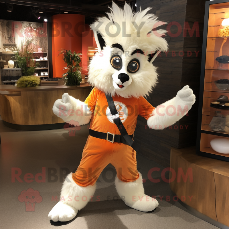 Peach Skunk mascot costume character dressed with a Jeans and Cummerbunds