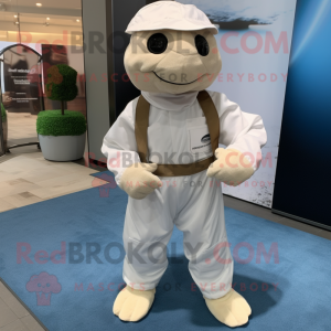 White Sea Turtle mascot costume character dressed with a Overalls and Wraps