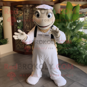 White Sea Turtle mascot costume character dressed with a Overalls and Wraps