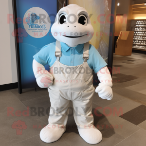 White Sea Turtle mascot costume character dressed with a Overalls and Wraps