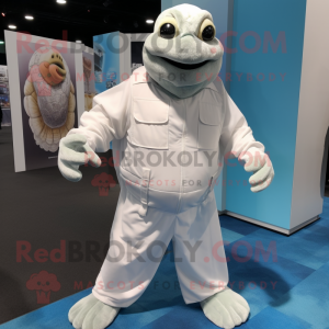 White Sea Turtle mascot costume character dressed with a Overalls and Wraps