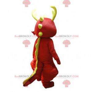 Mascotte drago rosso e bianco con corna gialle - Redbrokoly.com